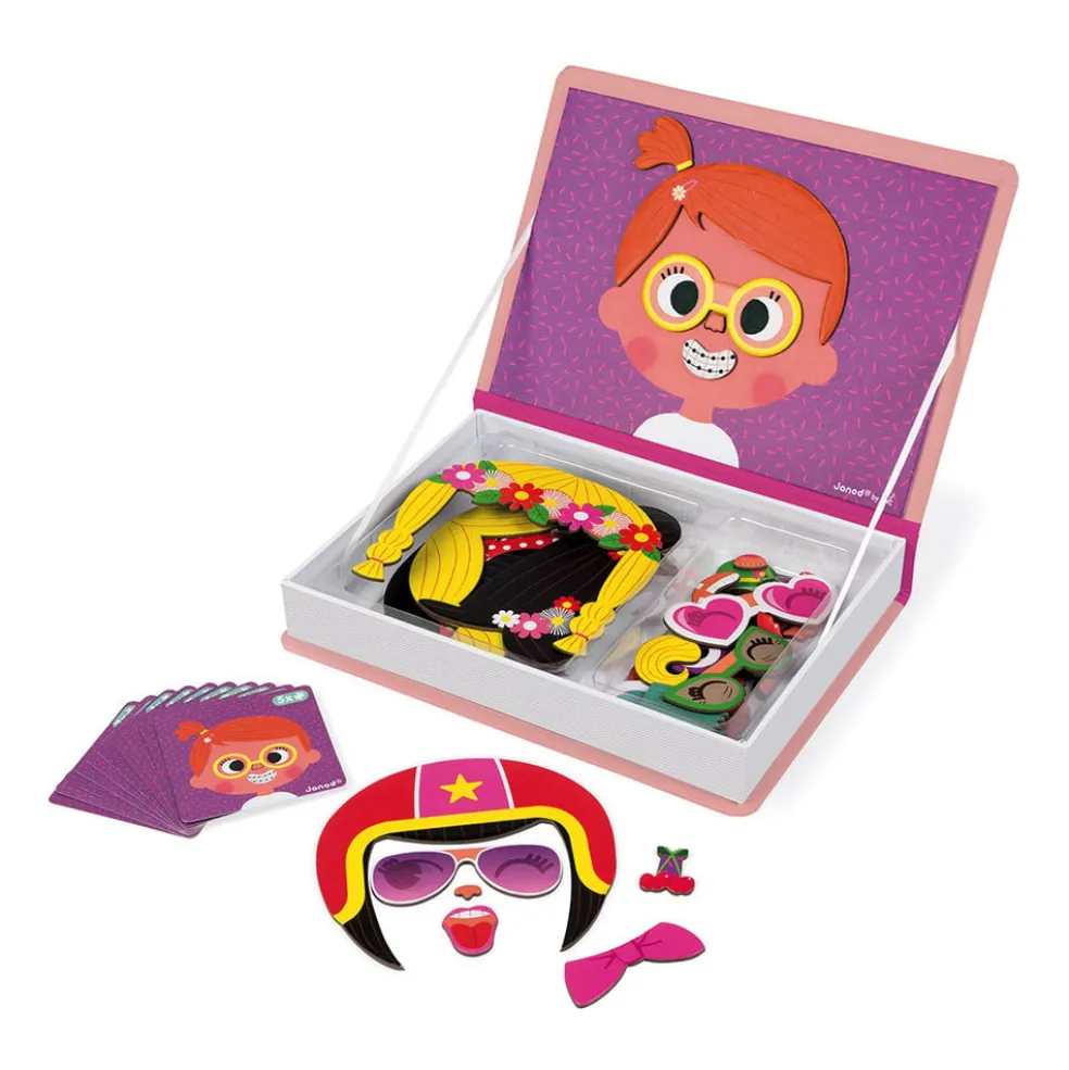 Janod Magnetbuch Crazy Faces Mädchen 5 Teile