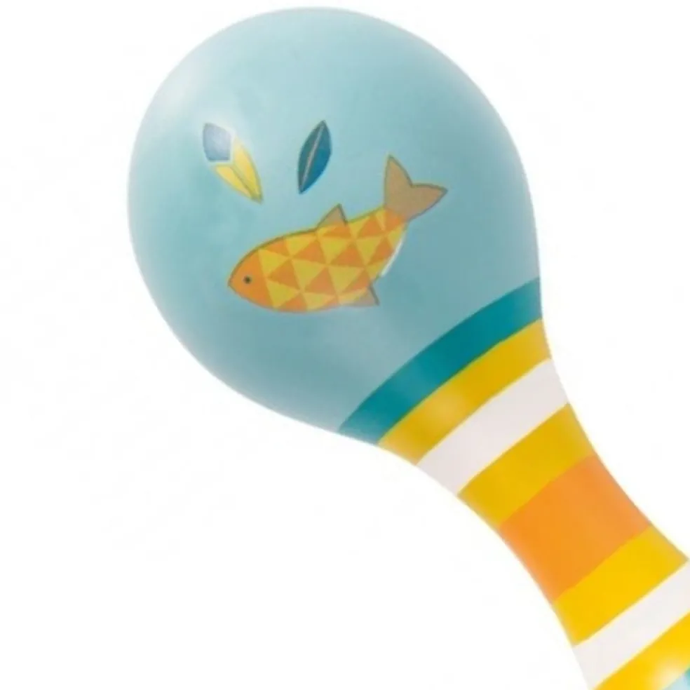 Moulin Roty Speelgoed Maracas Blau Holz Voyage d'Olga