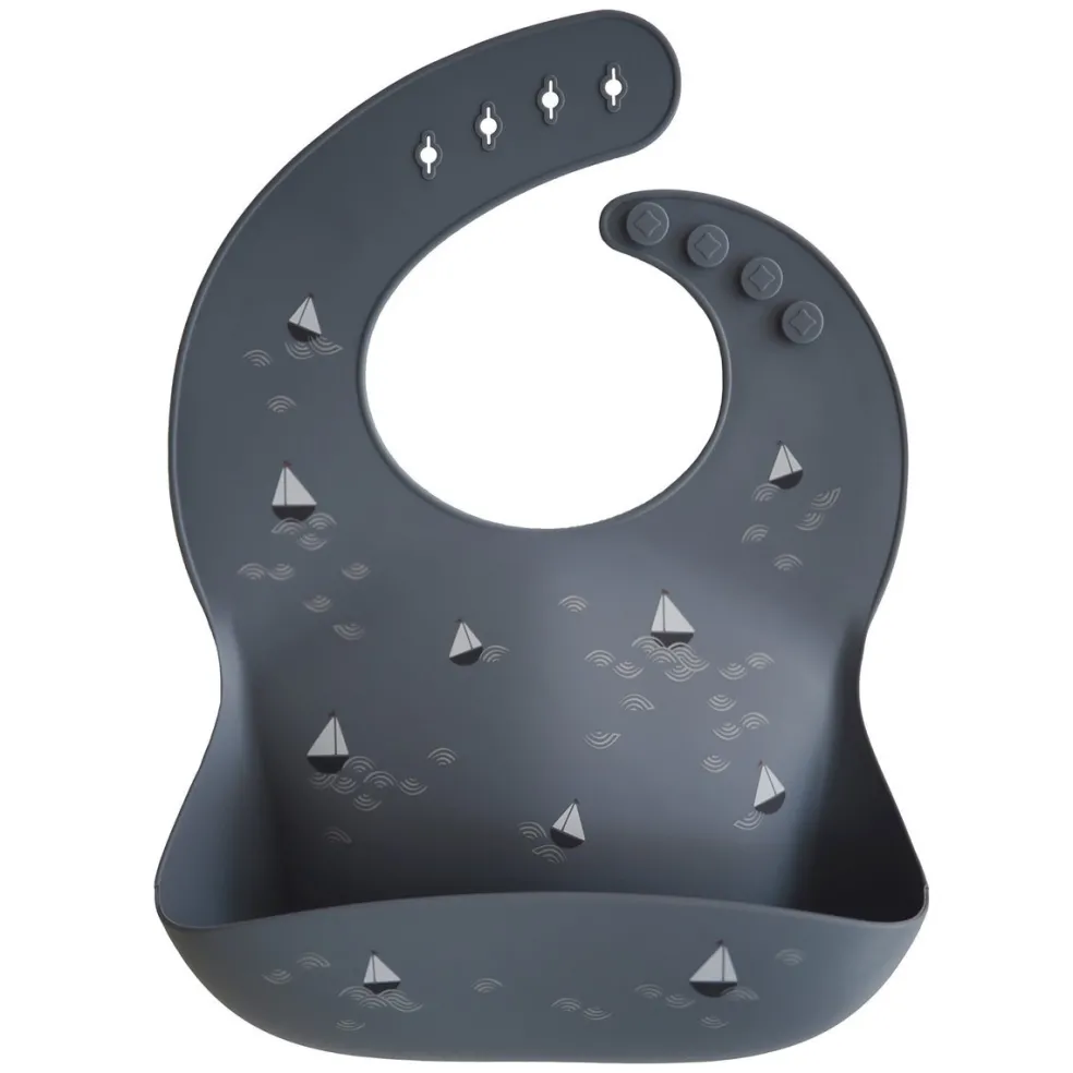 Mushie Silikon Lätzchen Boats Blau
