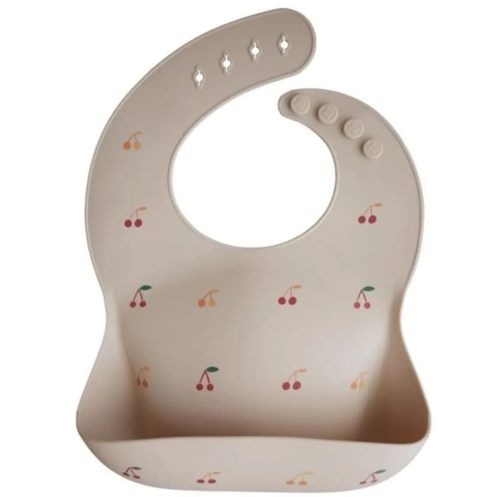 Mushie Silikon Lätzchen Kirschen Beige