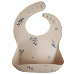 Mushie Silikon Lätzchen Lilac Blumen Beige