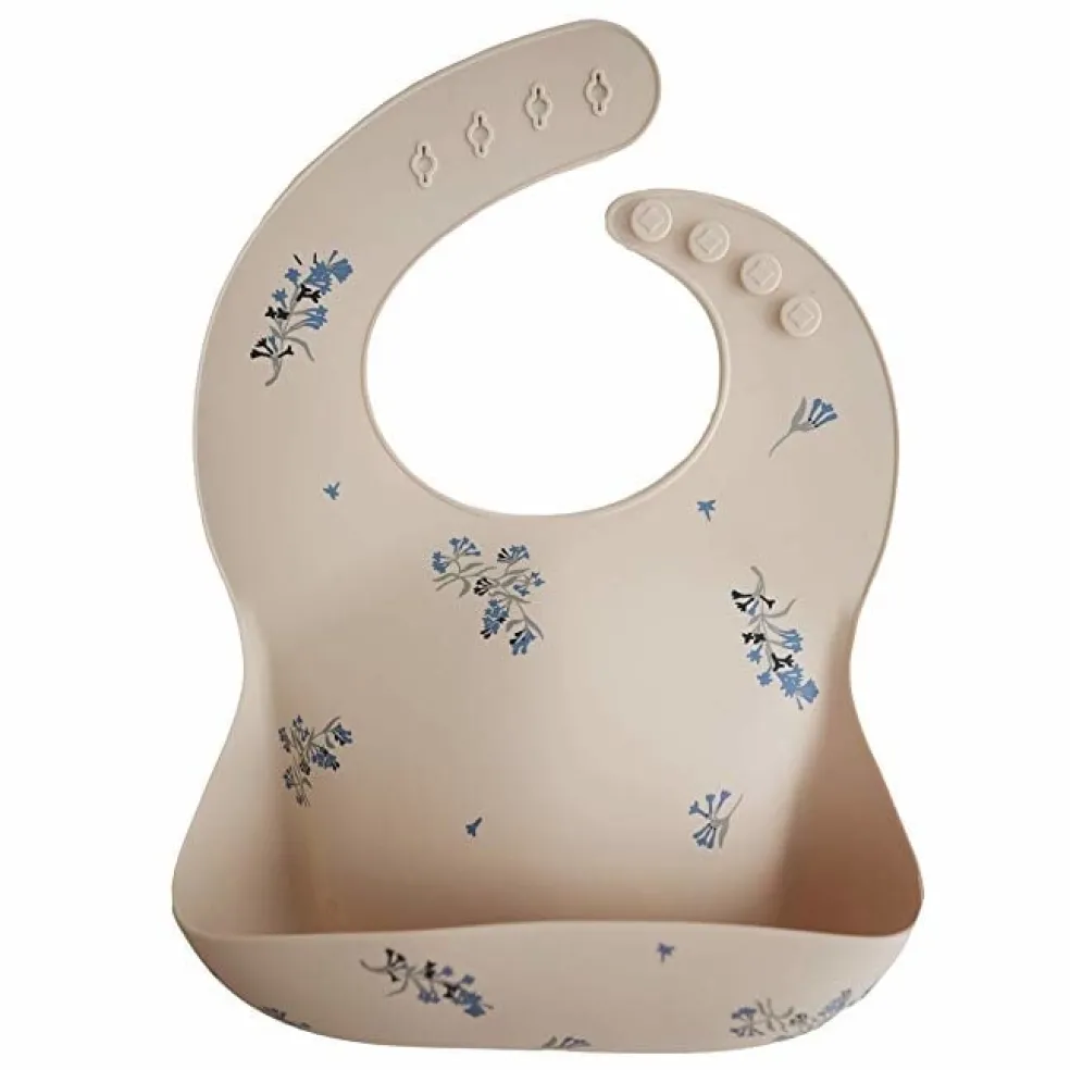 Mushie Silikon Lätzchen Lilac Blumen Beige
