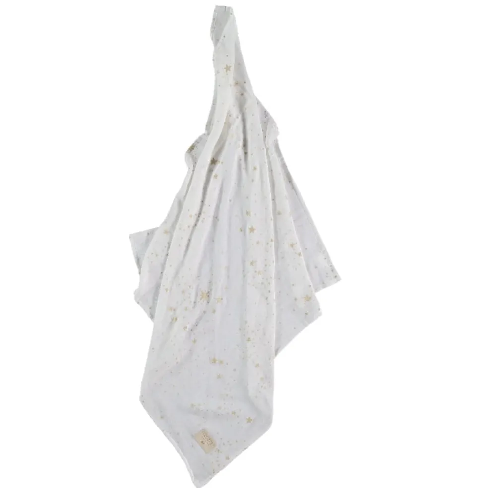 Nobodinoz Mulltuch Gold Stella White 70 x 70 cm