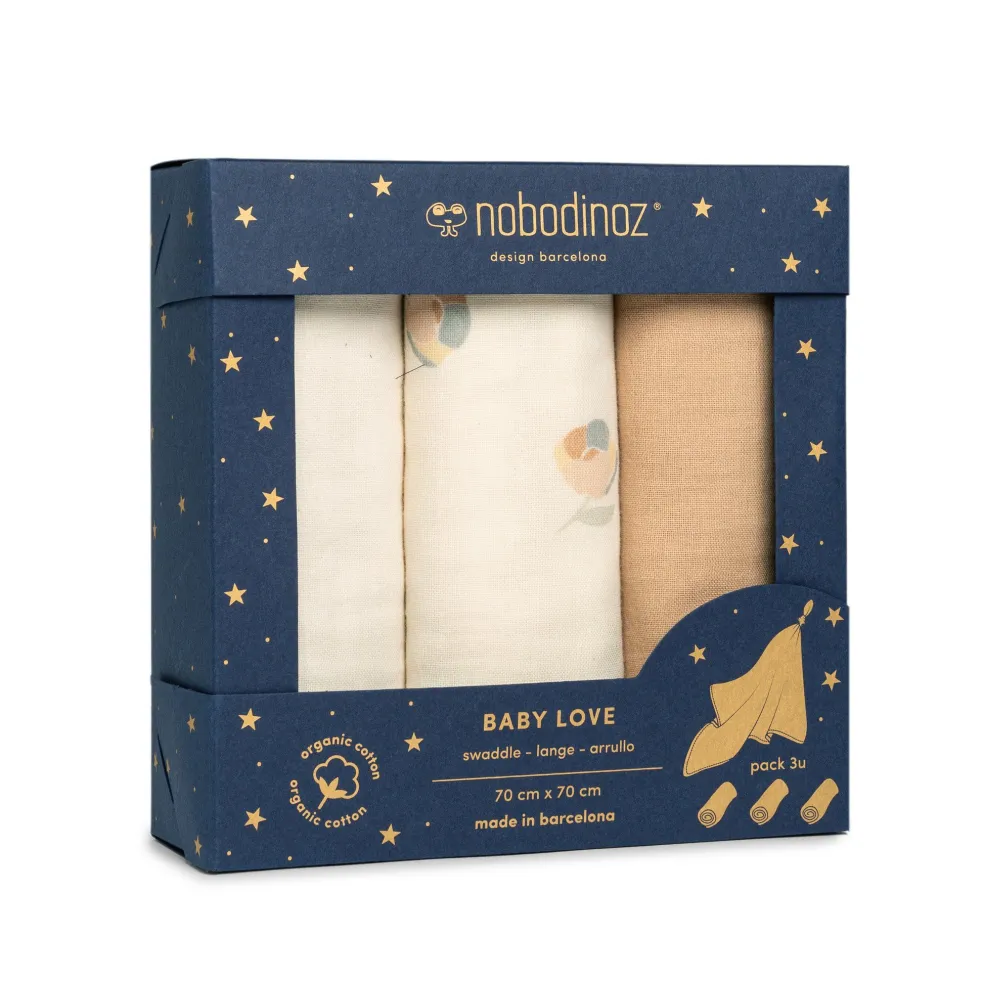 Nobodinoz Mullwindel-Set Blossom 3er-Pack 70 x 70 cm