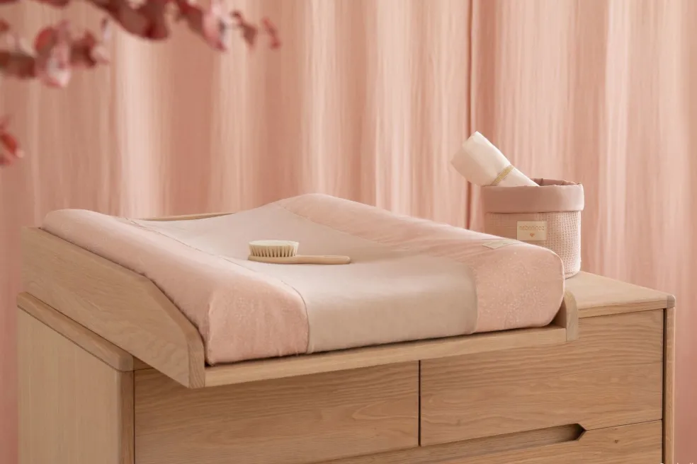 Nobodinoz Wickelauflagebezug White Bubble Misty Pink Rosa