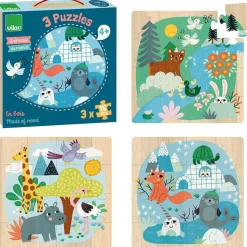 Vilac 3 Holzpuzzle Tiere 16 Teile