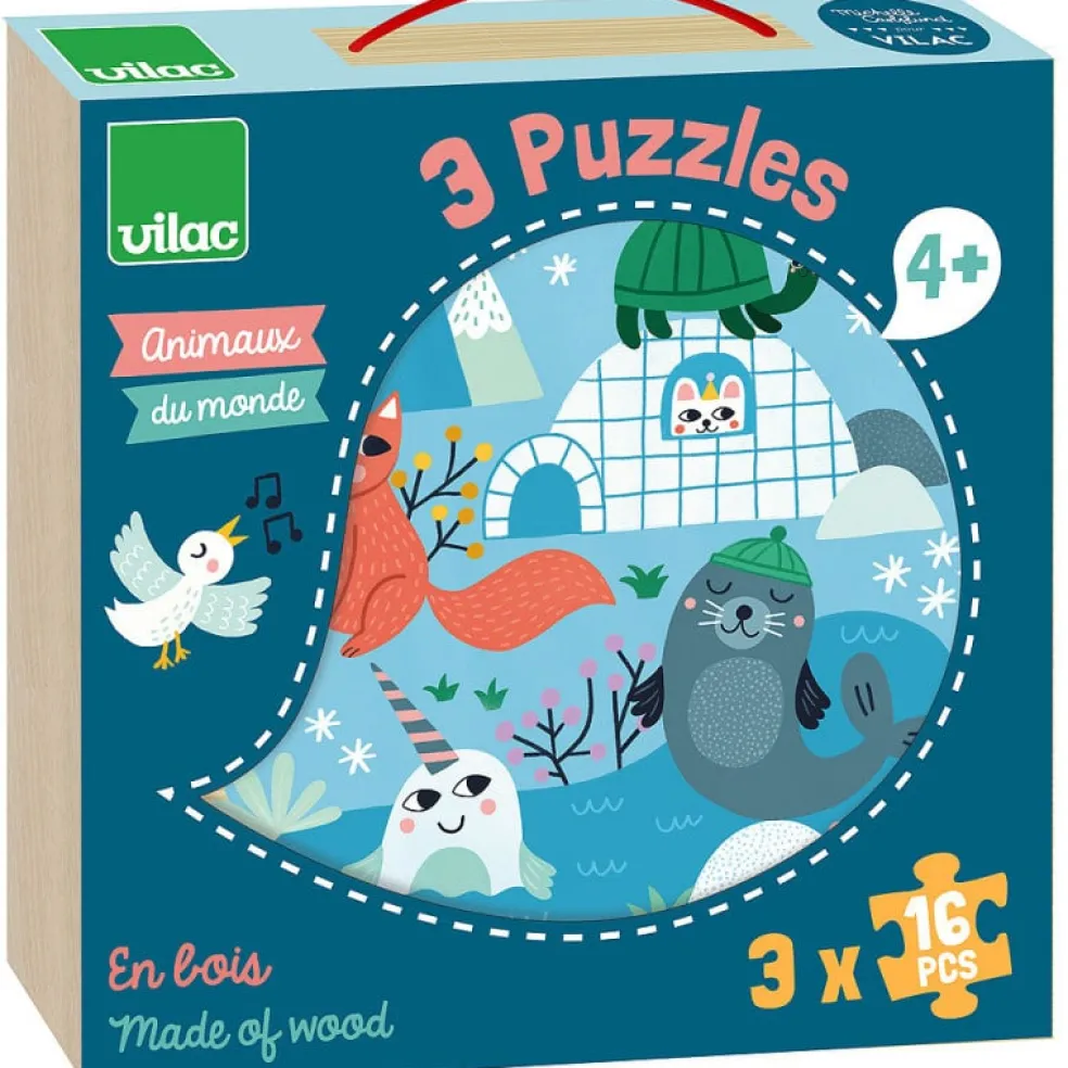 Vilac 3 Holzpuzzle Tiere 16 Teile